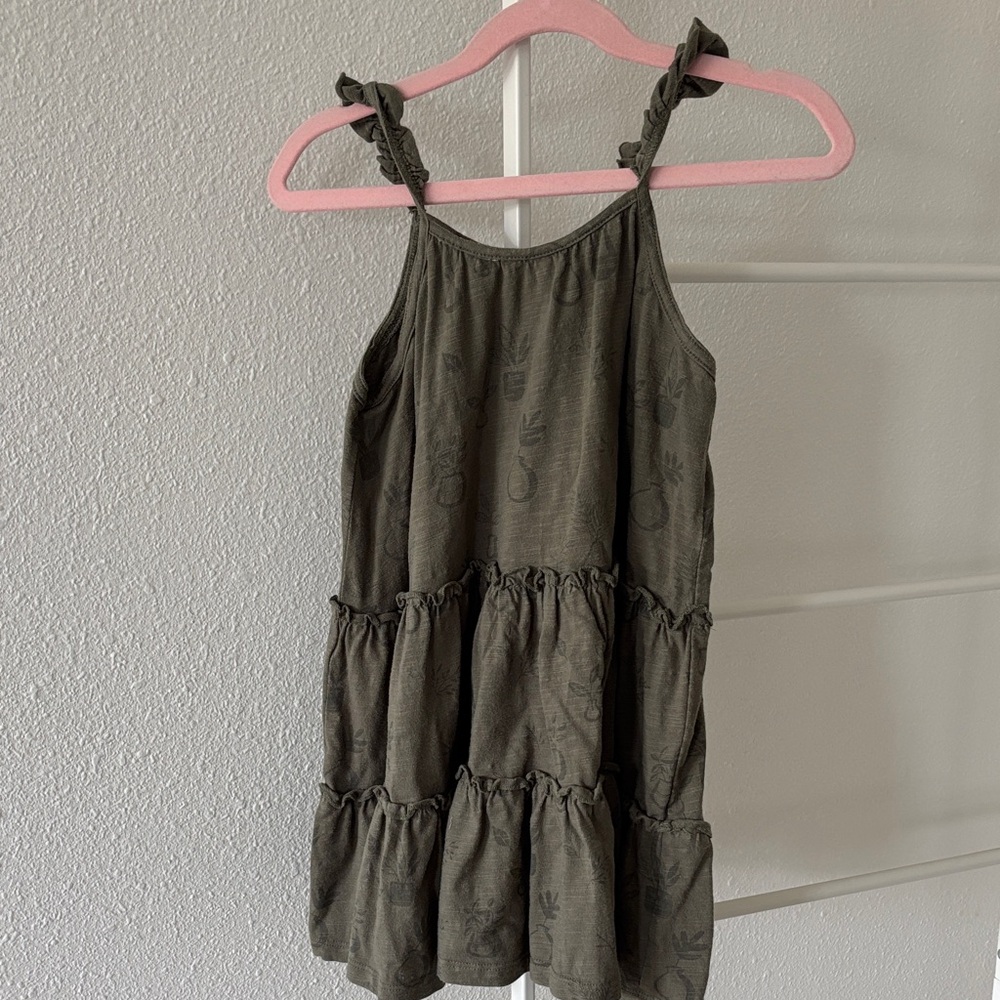 Rylee & Cru Girls Olive Green Tiered Ruffle Strap Dress